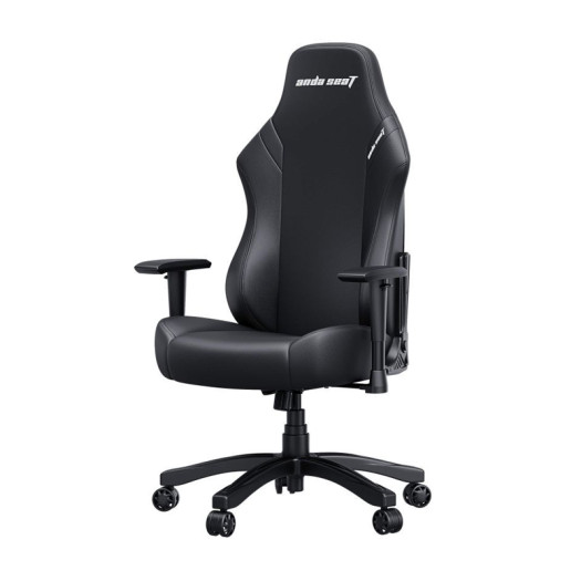 AndaSeat Luna series Premium Gaming Chair Black L size, PVC leather, Armrest: 2D, common seat tray, 100% steel framework M Size lumbar pillow, small headrest pillow, 60mm casters, black nylon base  (AD18-44-B-PV)